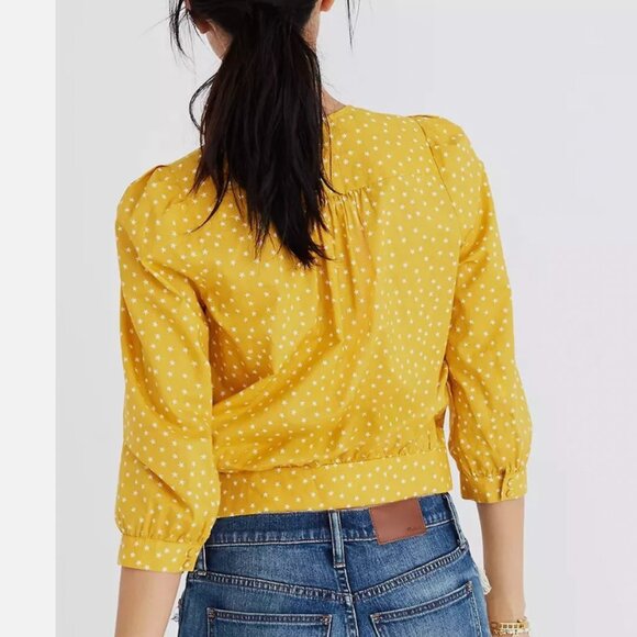 Madewell Star Scatter Wrap Top Blouse Golden Yellow Cropped in S - Picture 2 of 7